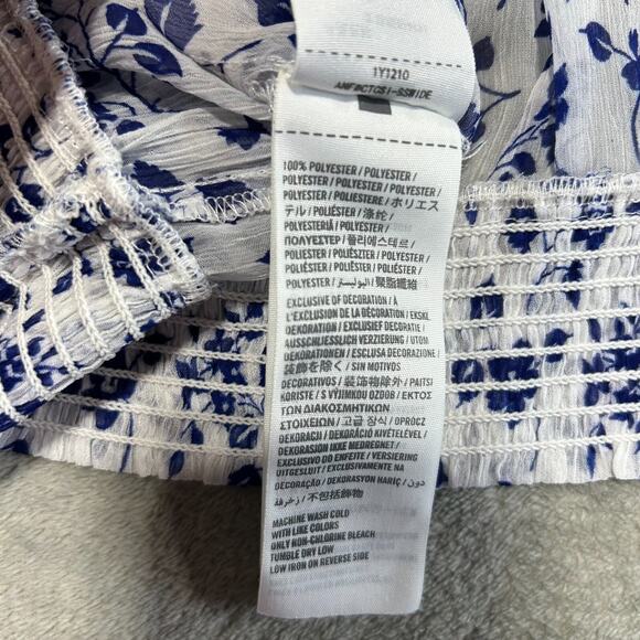 Abercrombie & Fitch Sheer Women's Top Medium Navy White Floral Embroidered Boho - Picture 12 of 12
